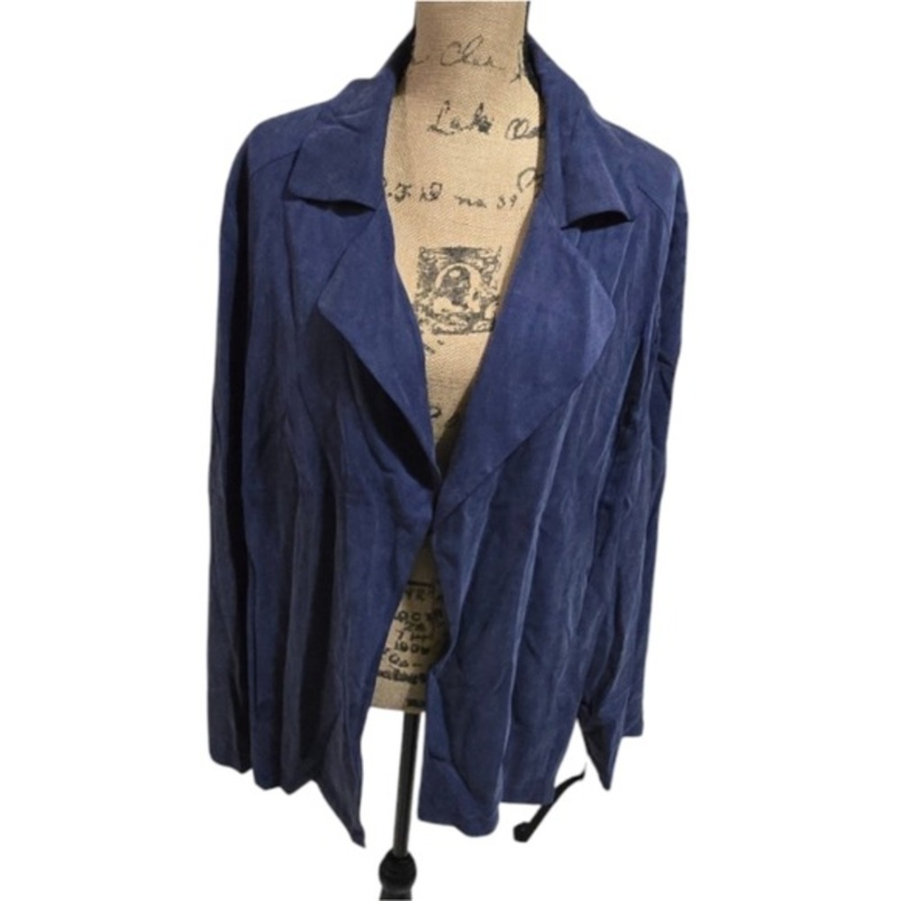 Chicos Blue Lyocell Open Front Waterfall Jacket Blazer Women Size 4 20 22 2X
